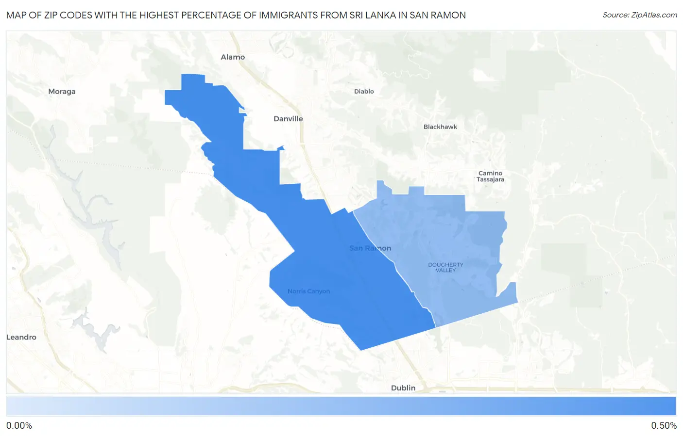 Zip Codes with the Highest Percentage of Immigrants from Sri Lanka in San Ramon Map
