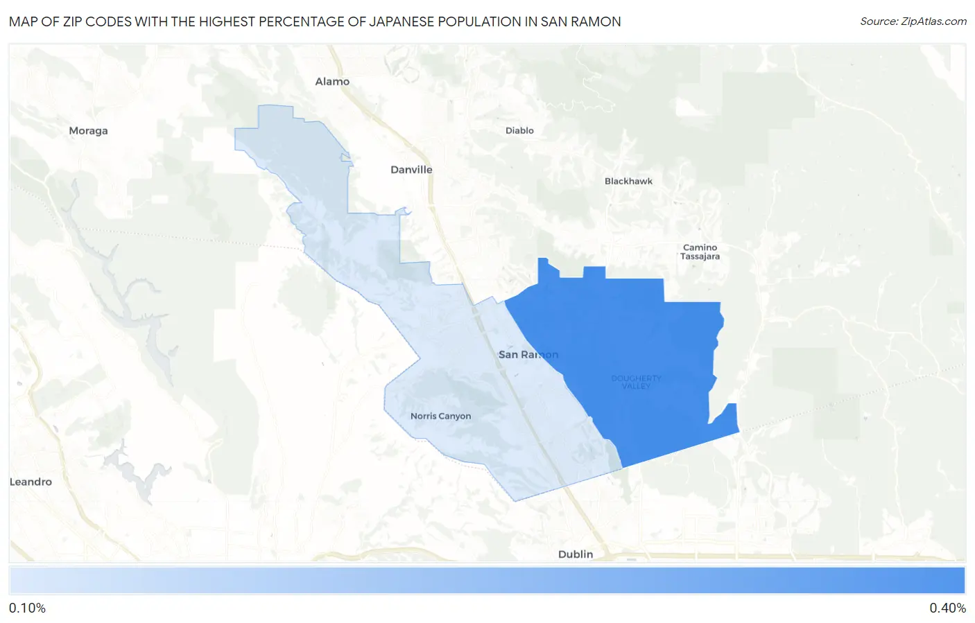 Zip Codes with the Highest Percentage of Japanese Population in San Ramon Map