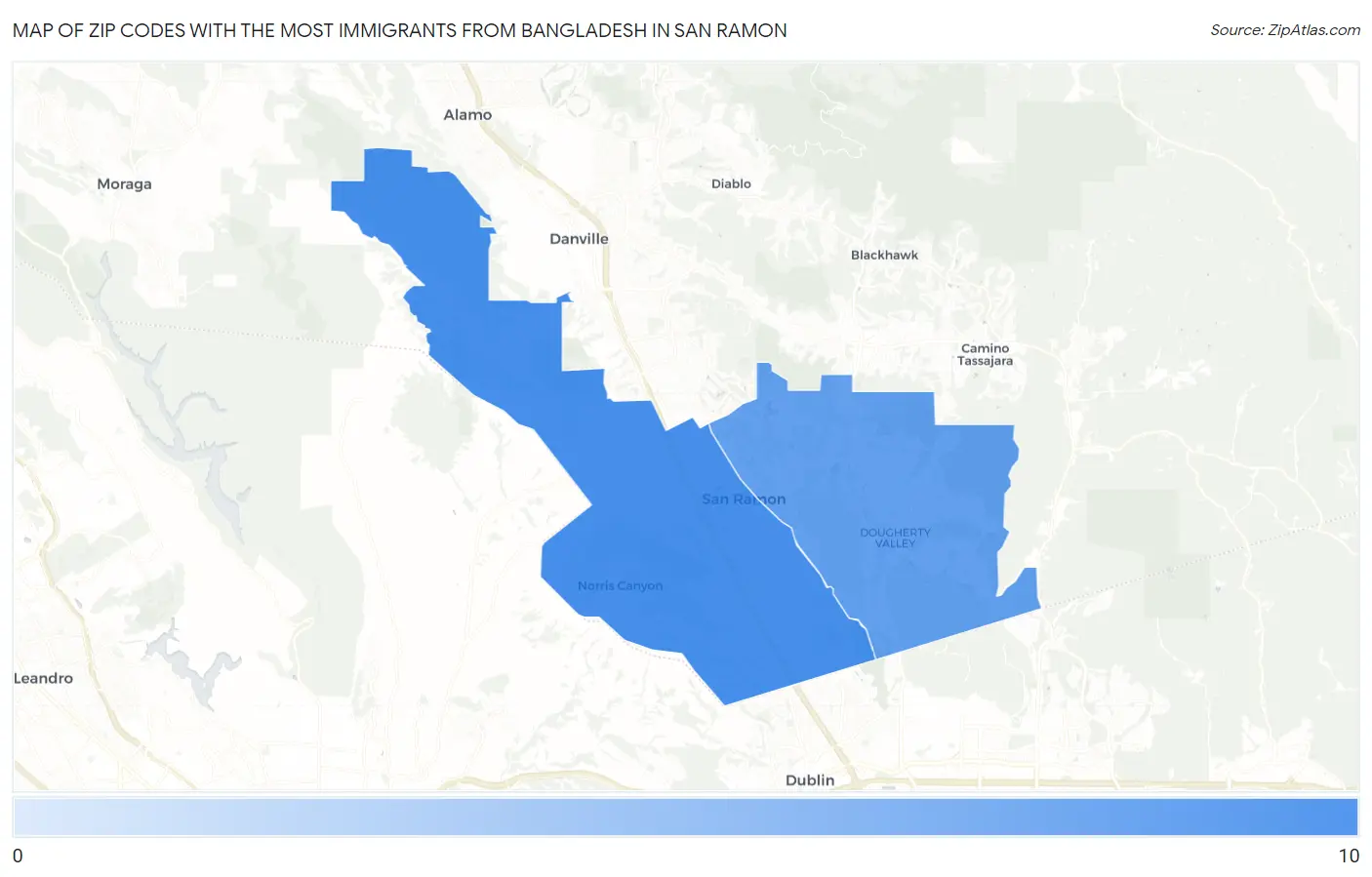 Zip Codes with the Most Immigrants from Bangladesh in San Ramon Map
