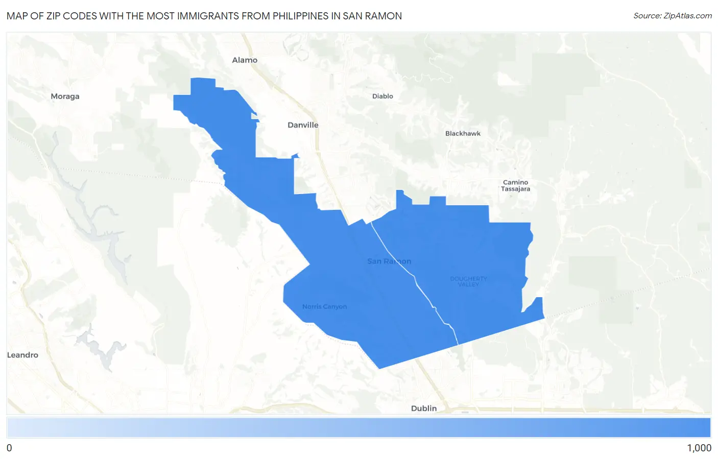 Zip Codes with the Most Immigrants from Philippines in San Ramon Map