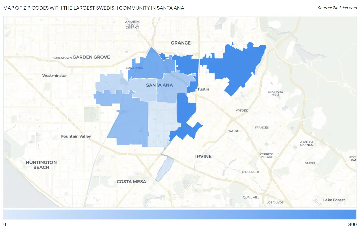 Zip Codes with the Largest Swedish Community in Santa Ana Map