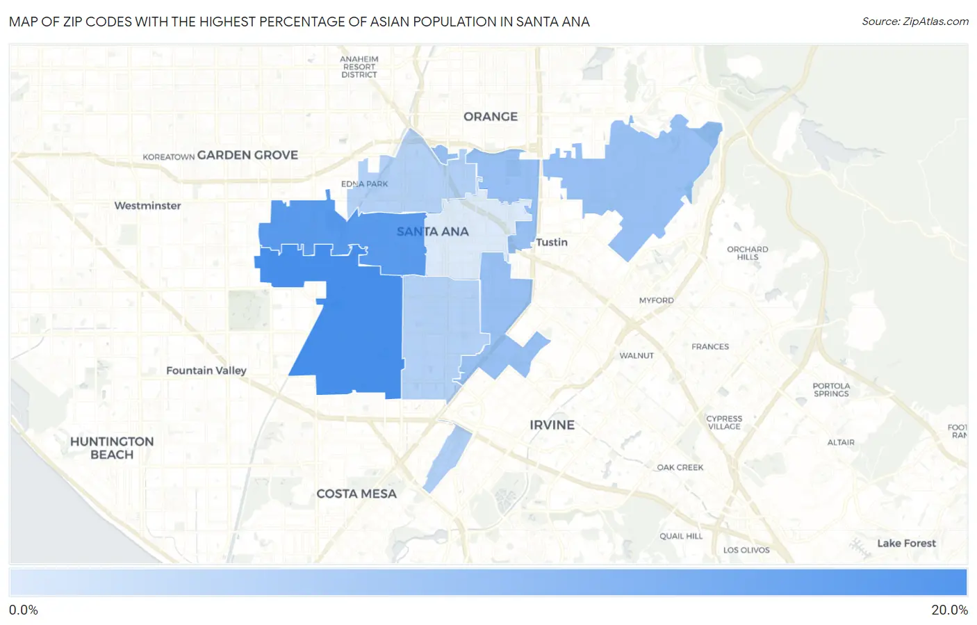 Zip Codes with the Highest Percentage of Asian Population in Santa Ana Map