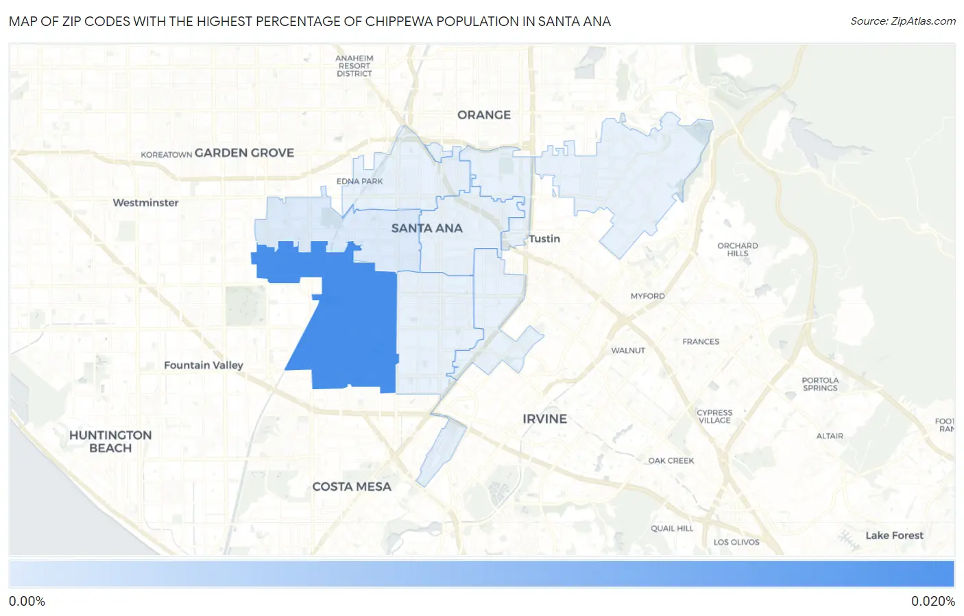 Zip Codes with the Highest Percentage of Chippewa Population in Santa Ana Map