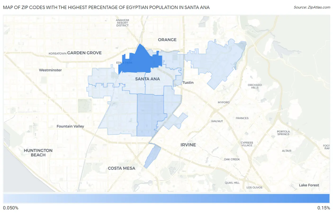 Zip Codes with the Highest Percentage of Egyptian Population in Santa Ana Map