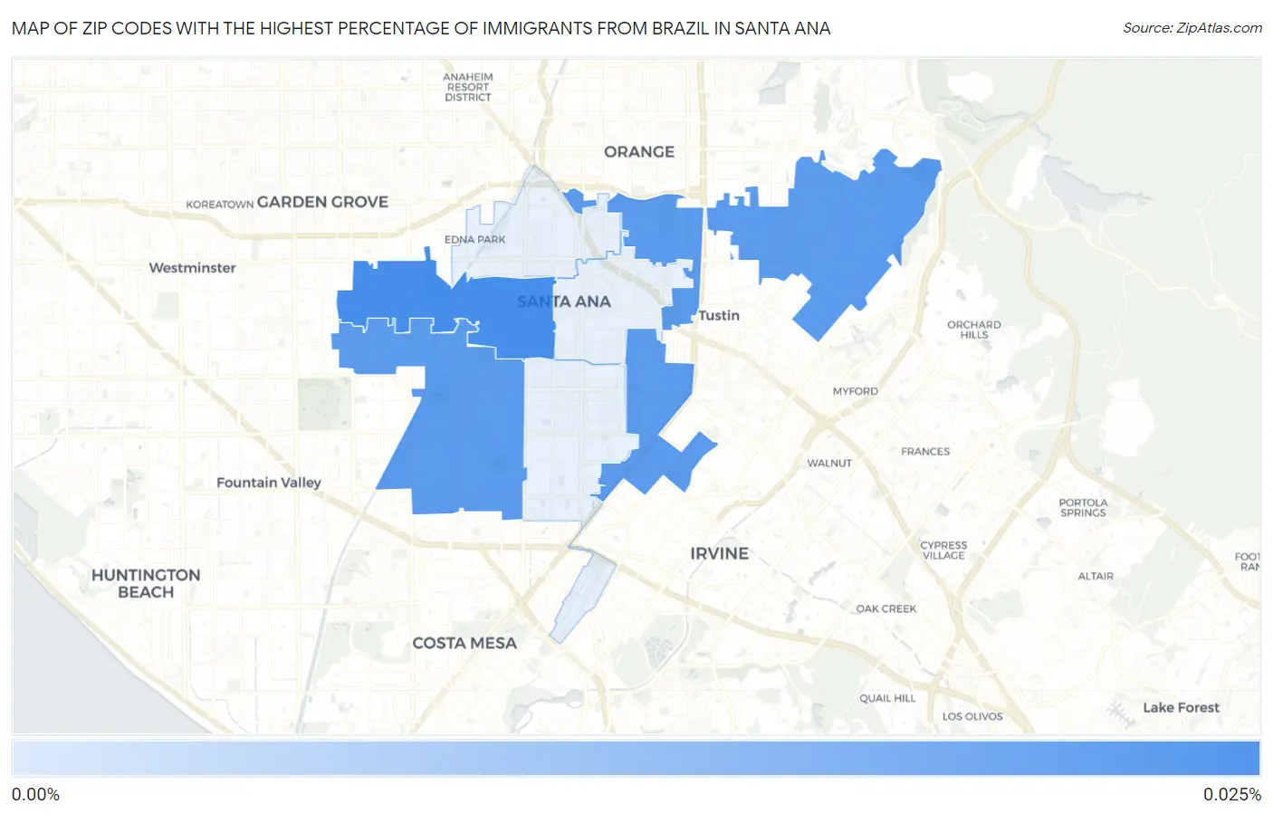 Zip Codes with the Highest Percentage of Immigrants from Brazil in Santa Ana Map