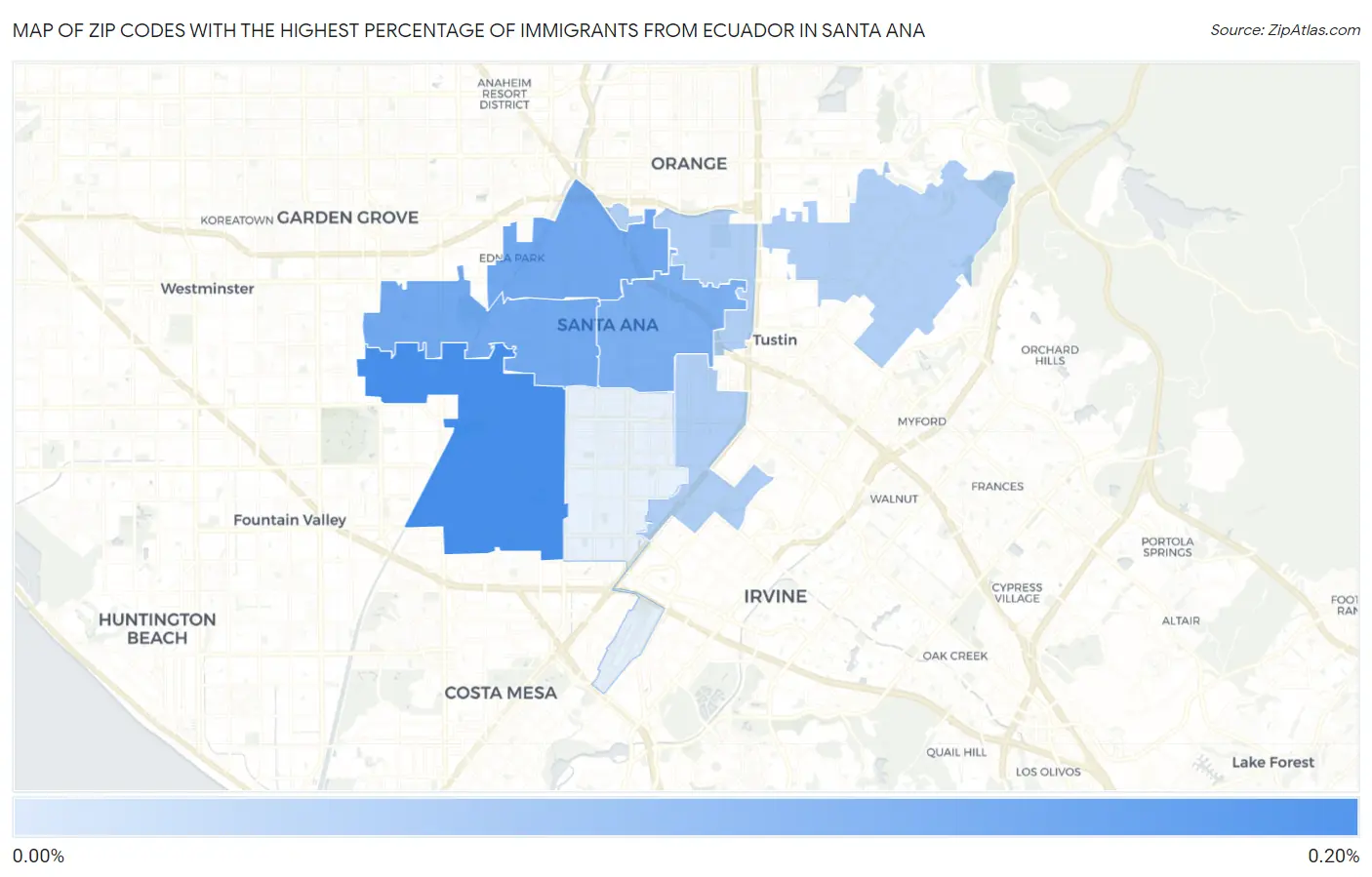 Zip Codes with the Highest Percentage of Immigrants from Ecuador in Santa Ana Map