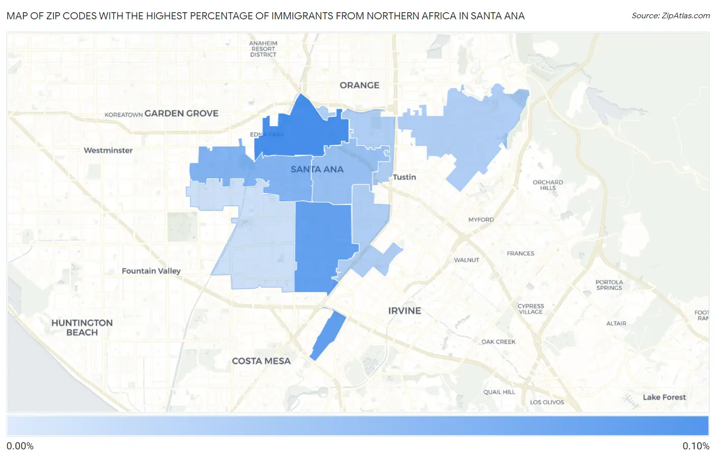 Zip Codes with the Highest Percentage of Immigrants from Northern Africa in Santa Ana Map