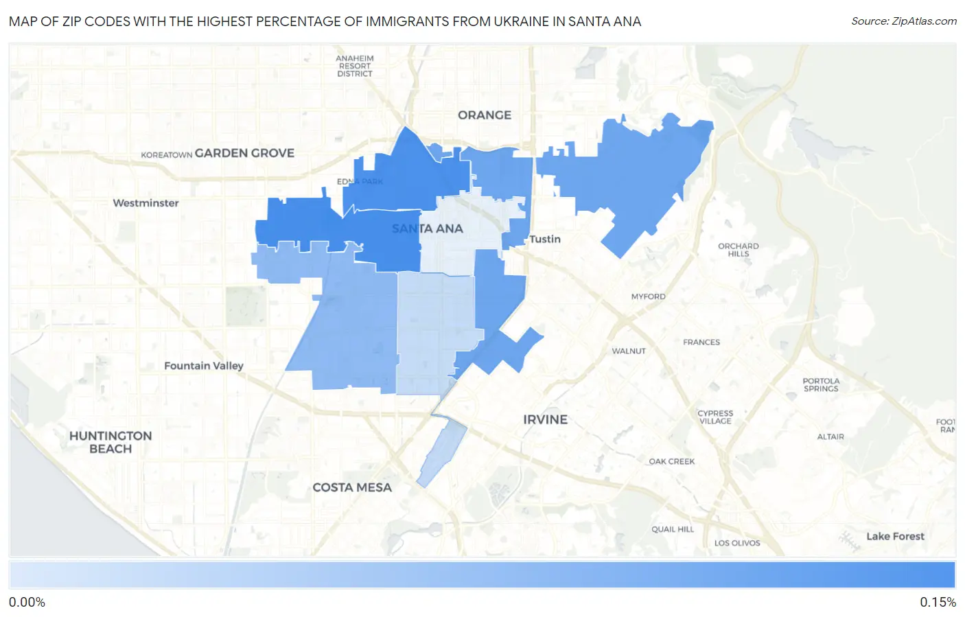 Zip Codes with the Highest Percentage of Immigrants from Ukraine in Santa Ana Map