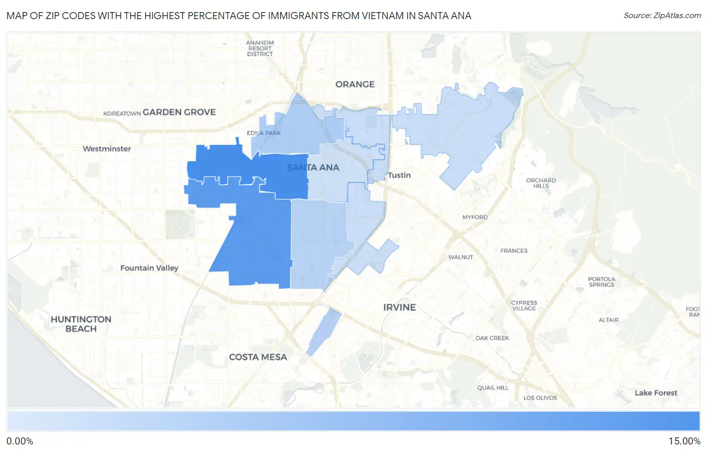 Zip Codes with the Highest Percentage of Immigrants from Vietnam in Santa Ana Map