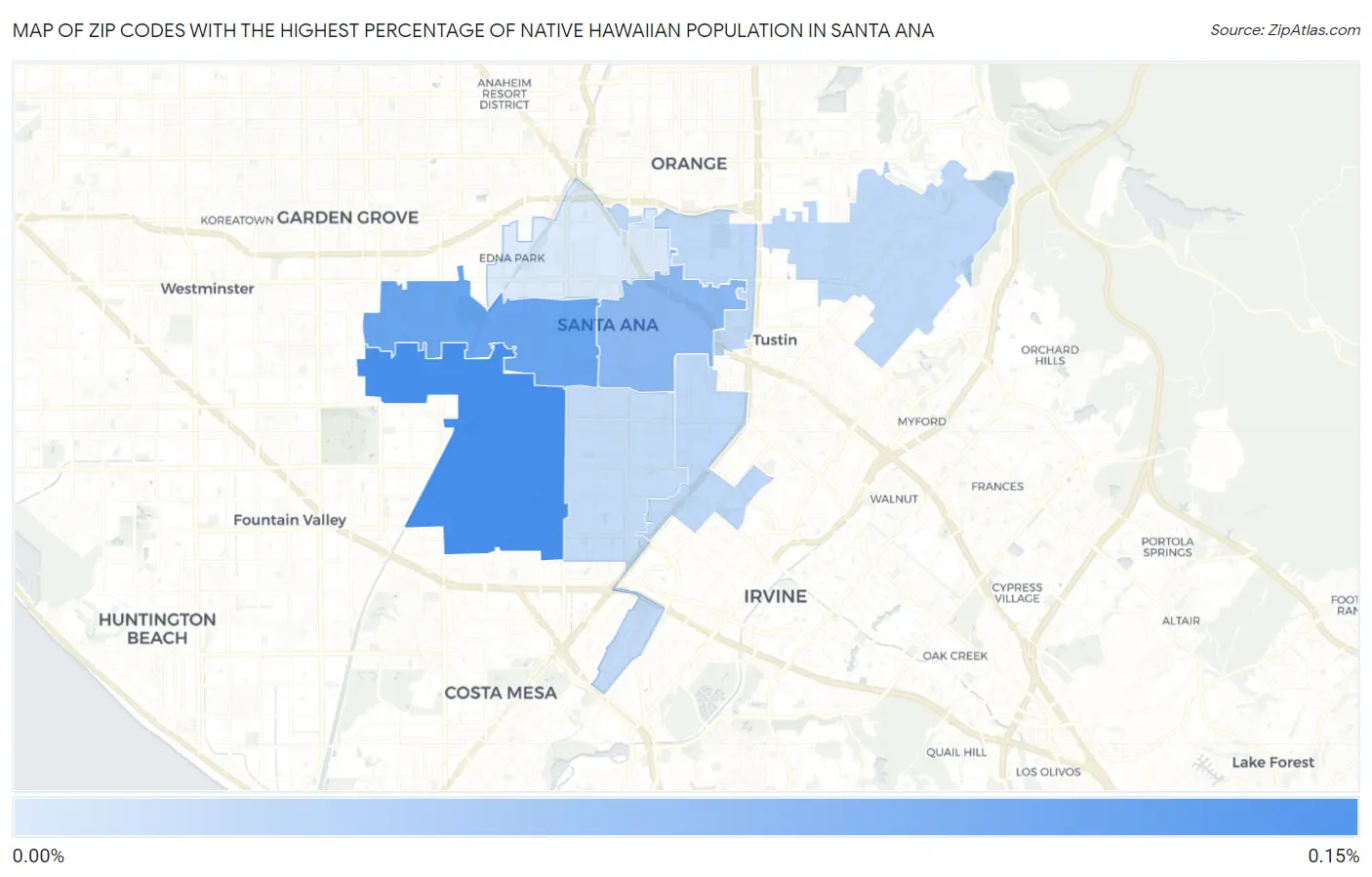Zip Codes with the Highest Percentage of Native Hawaiian Population in Santa Ana Map