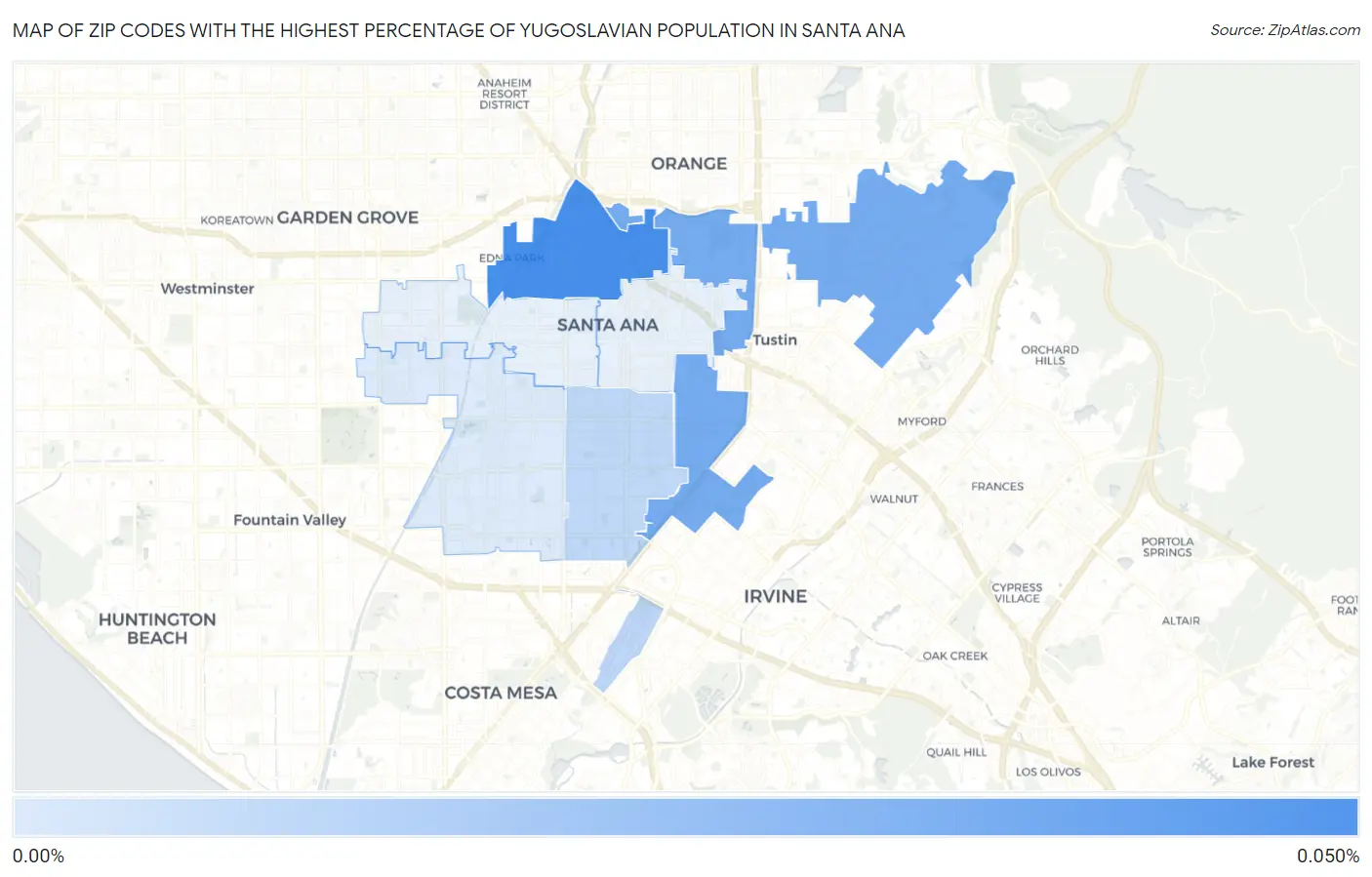 Zip Codes with the Highest Percentage of Yugoslavian Population in Santa Ana Map