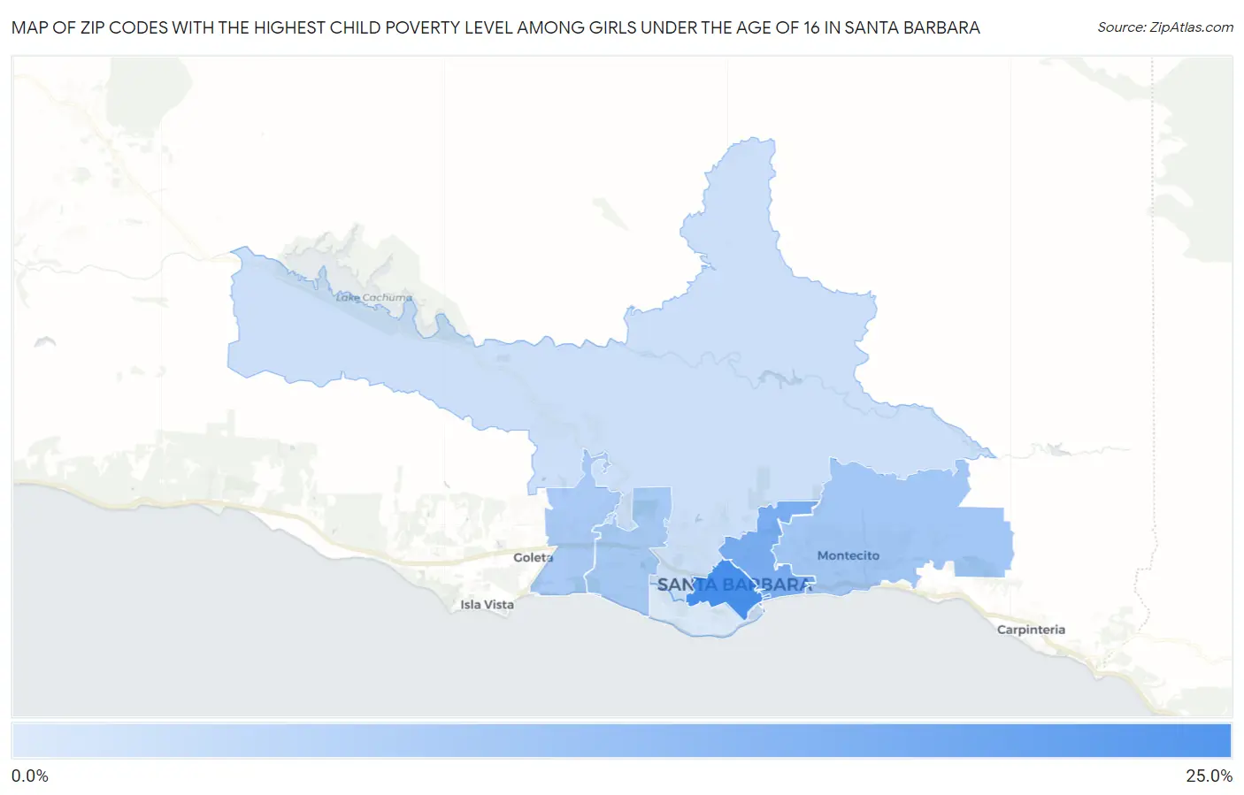 Zip Codes with the Highest Child Poverty Level Among Girls Under the Age of 16 in Santa Barbara Map