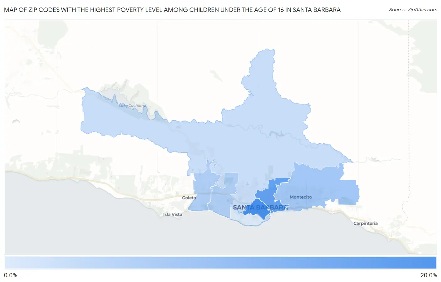 Zip Codes with the Highest Poverty Level Among Children Under the Age of 16 in Santa Barbara Map