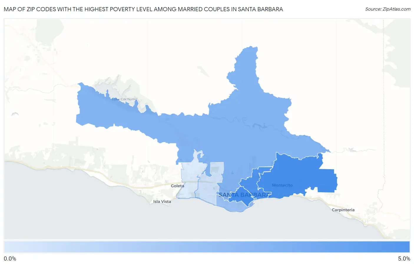 Zip Codes with the Highest Poverty Level Among Married Couples in Santa Barbara Map