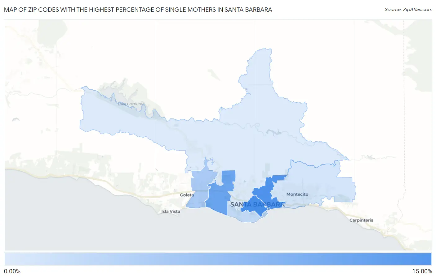 Zip Codes with the Highest Percentage of Single Mothers in Santa Barbara Map