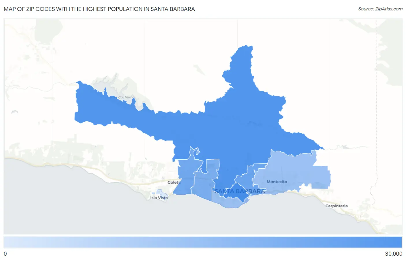 Zip Codes with the Highest Population in Santa Barbara Map