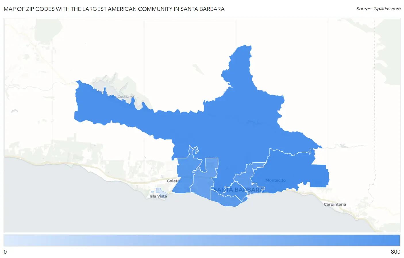Zip Codes with the Largest American Community in Santa Barbara Map
