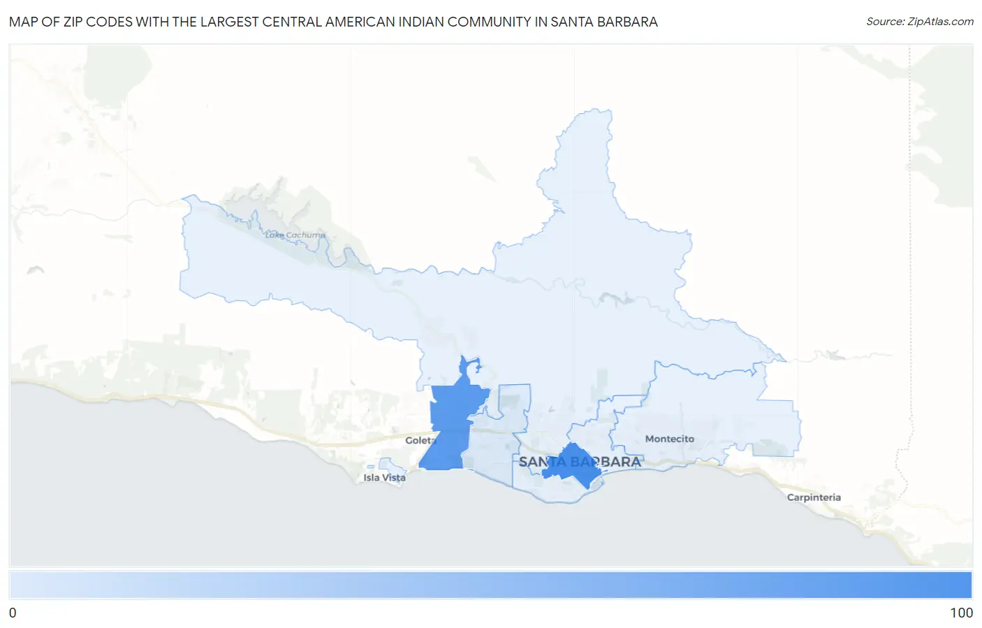 Zip Codes with the Largest Central American Indian Community in Santa Barbara Map
