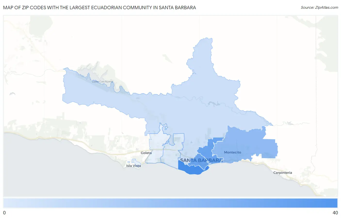 Zip Codes with the Largest Ecuadorian Community in Santa Barbara Map