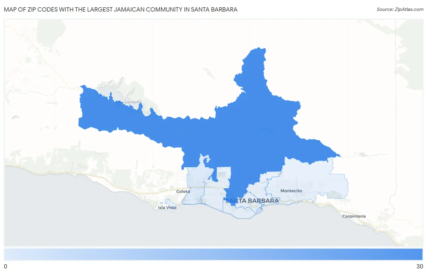 Zip Codes with the Largest Jamaican Community in Santa Barbara Map