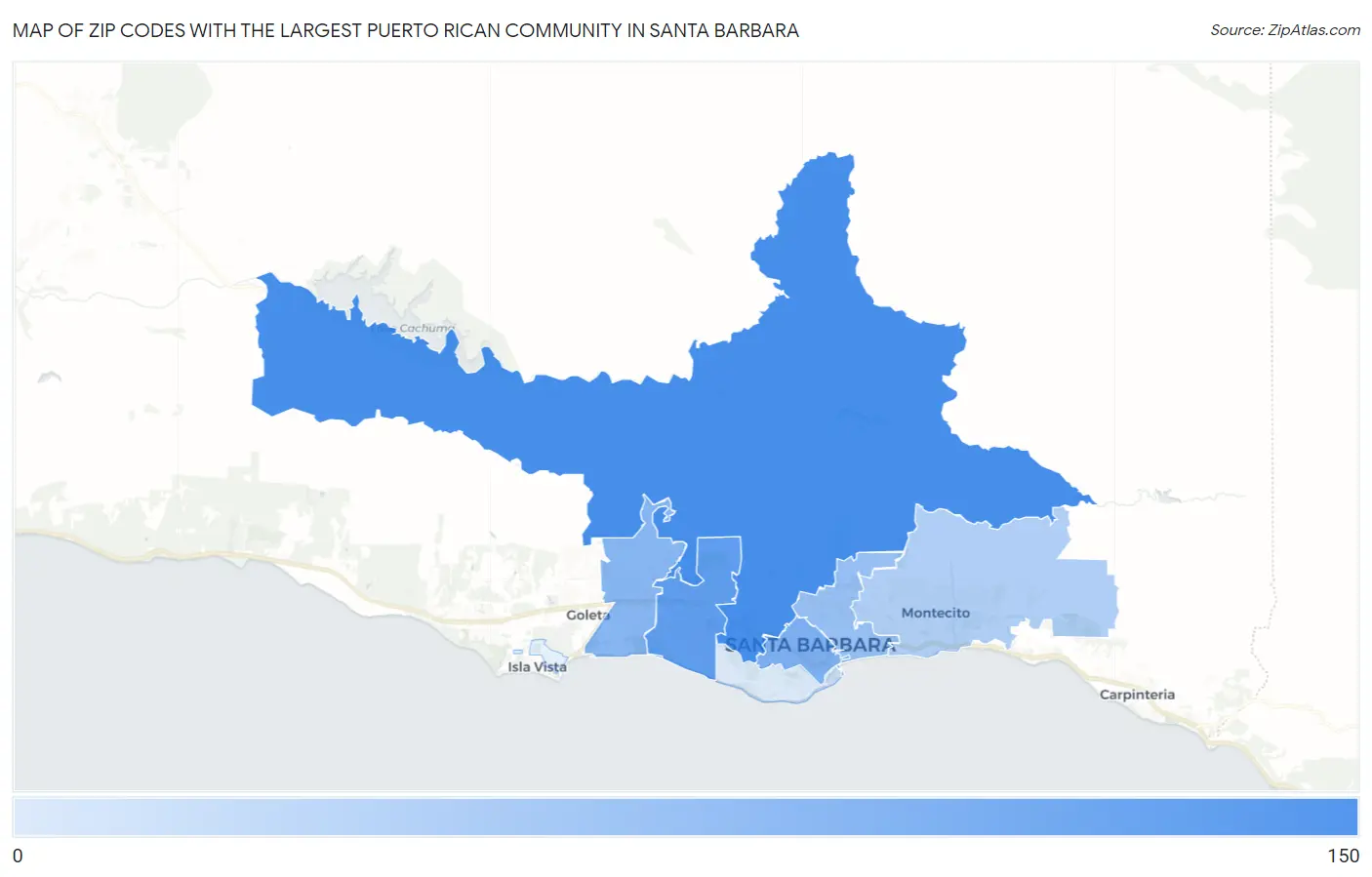 Zip Codes with the Largest Puerto Rican Community in Santa Barbara Map