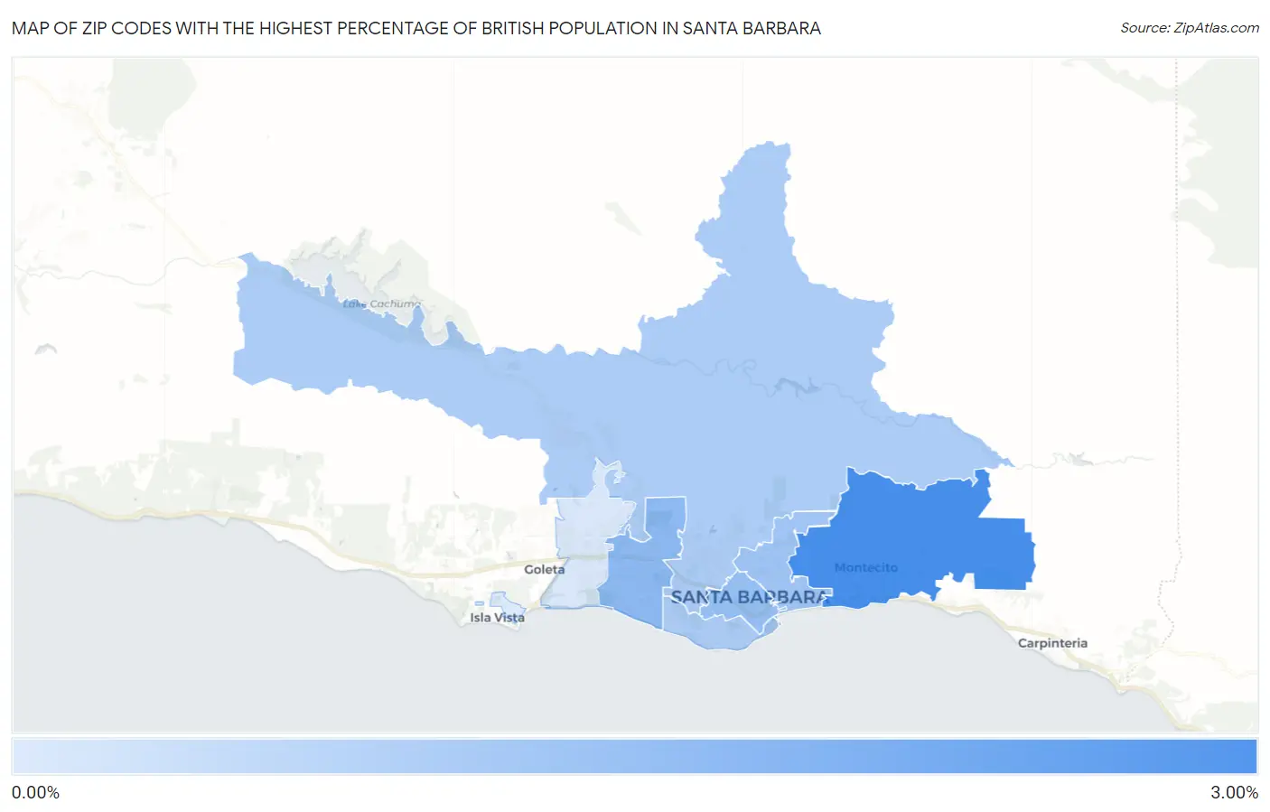 Zip Codes with the Highest Percentage of British Population in Santa Barbara Map