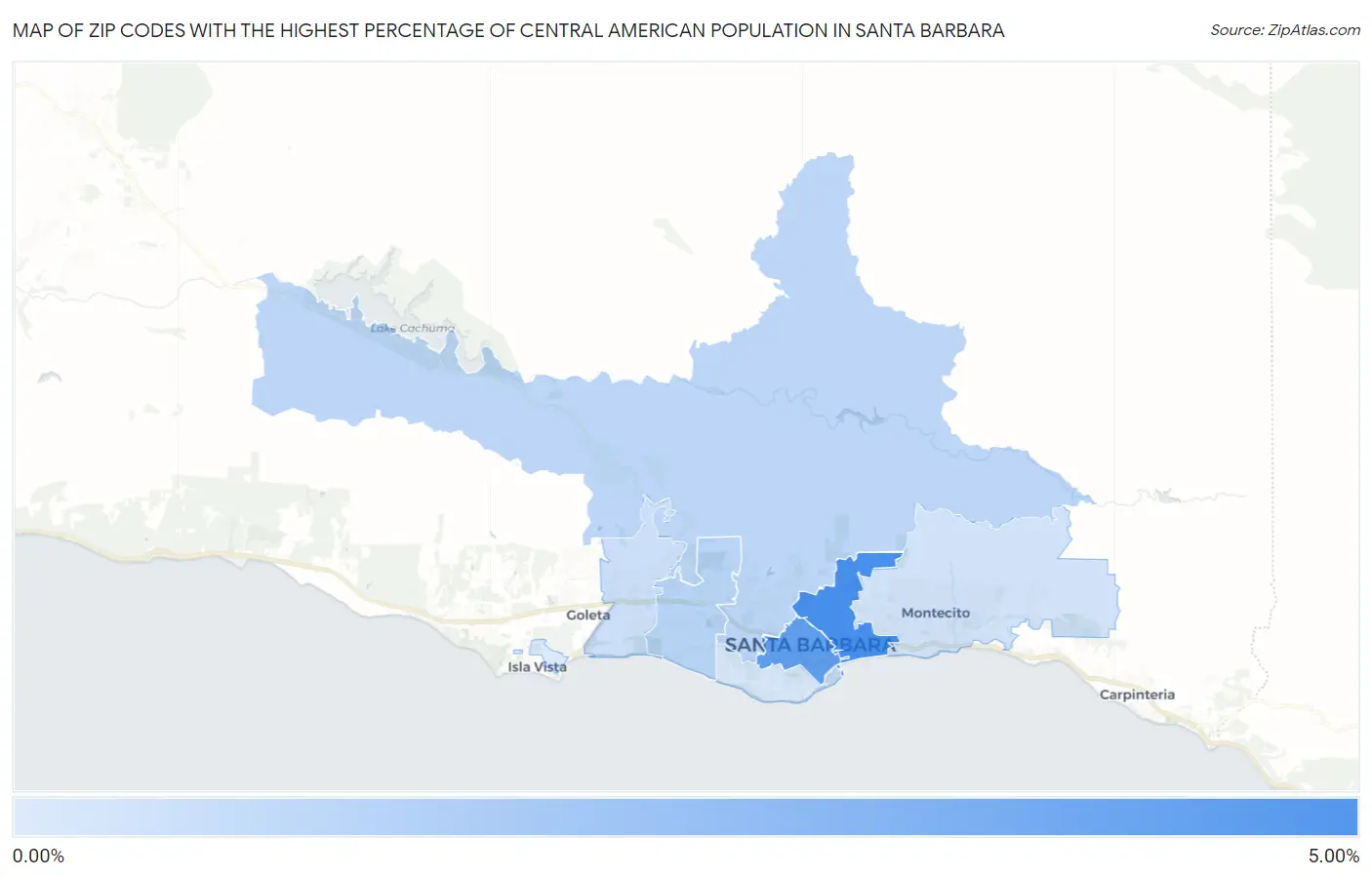 Zip Codes with the Highest Percentage of Central American Population in Santa Barbara Map