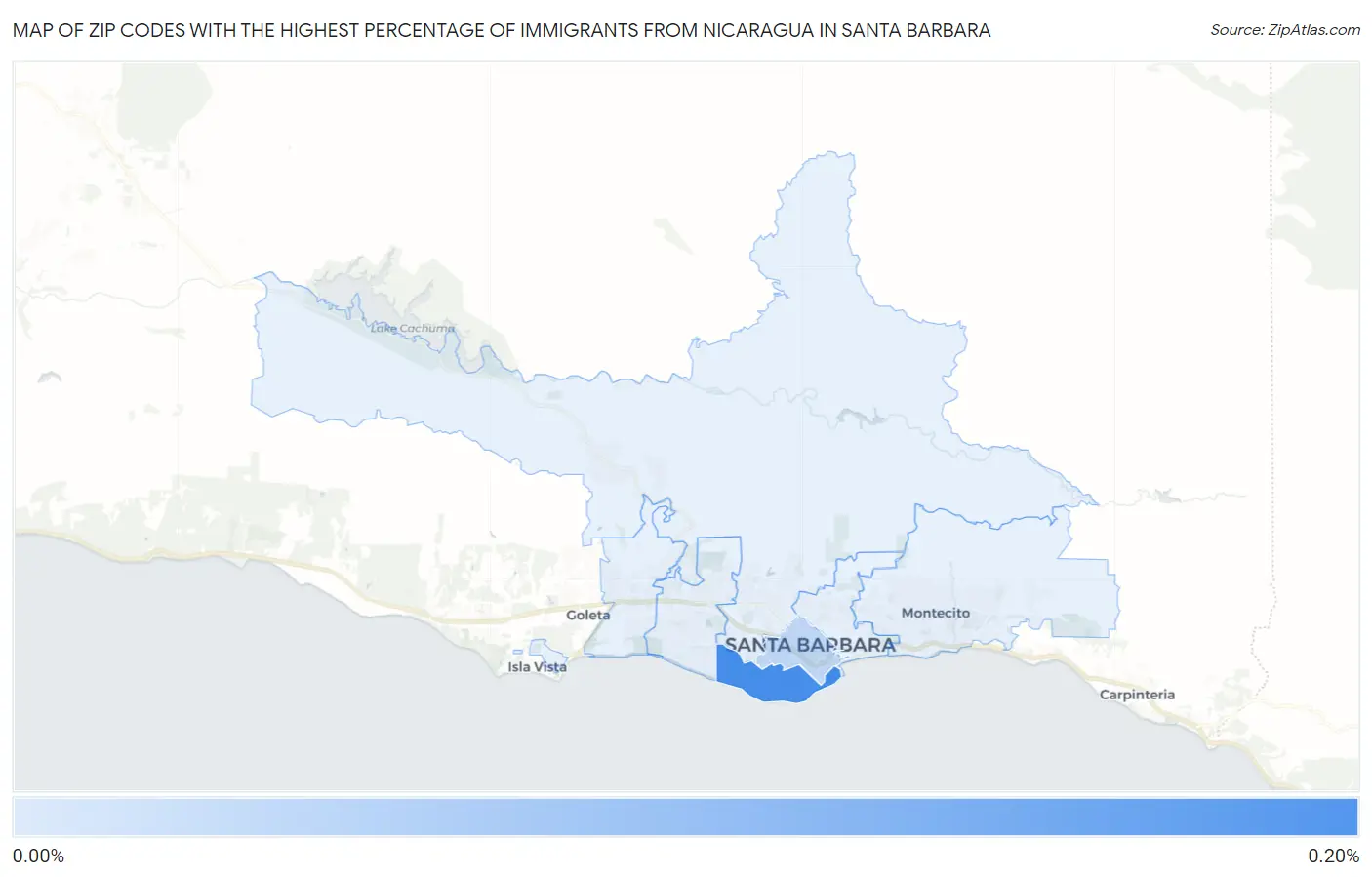 Zip Codes with the Highest Percentage of Immigrants from Nicaragua in Santa Barbara Map