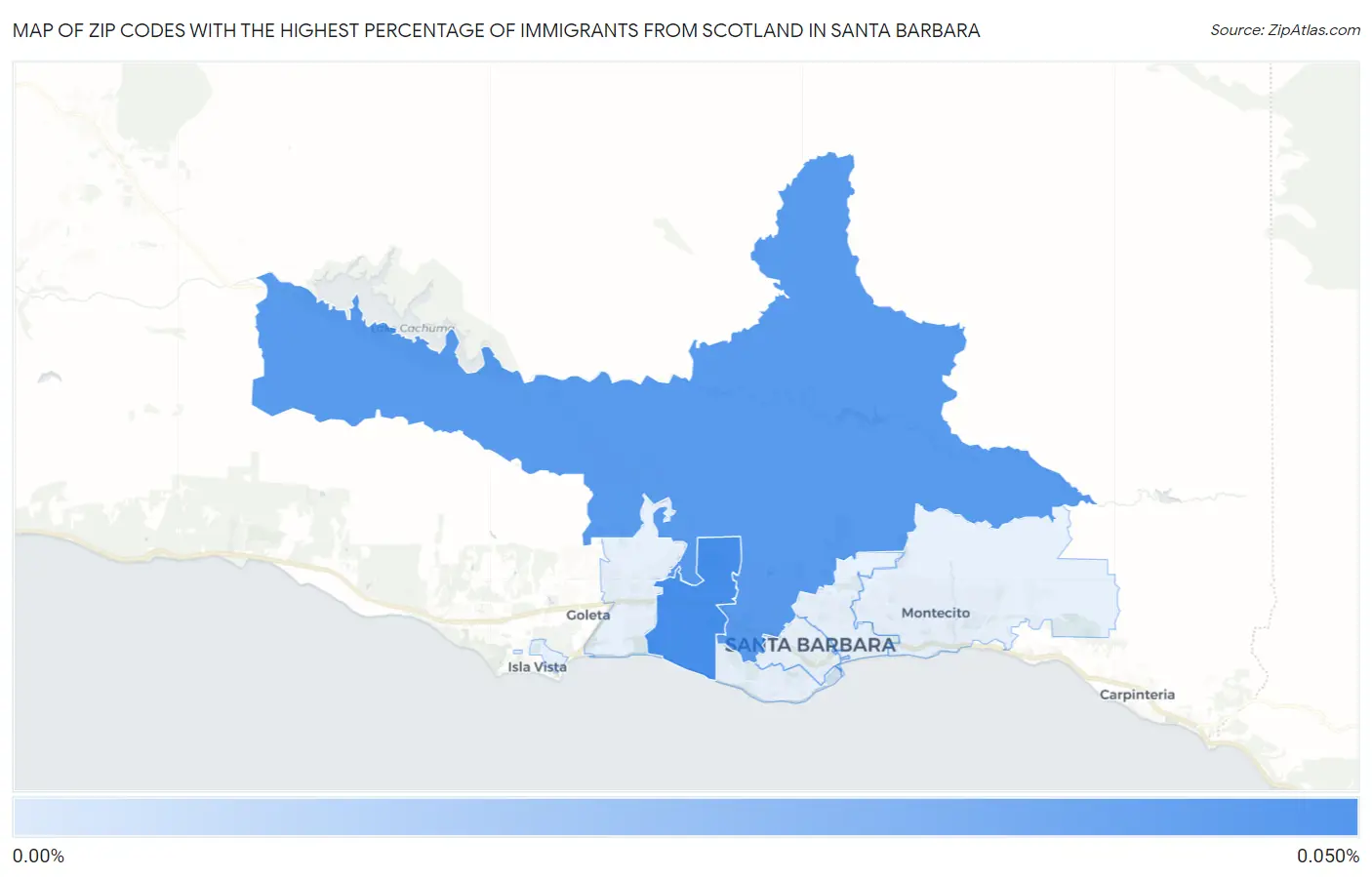 Zip Codes with the Highest Percentage of Immigrants from Scotland in Santa Barbara Map