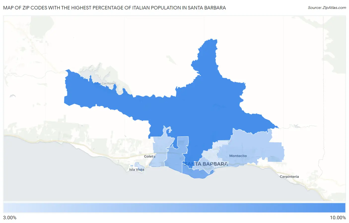 Zip Codes with the Highest Percentage of Italian Population in Santa Barbara Map