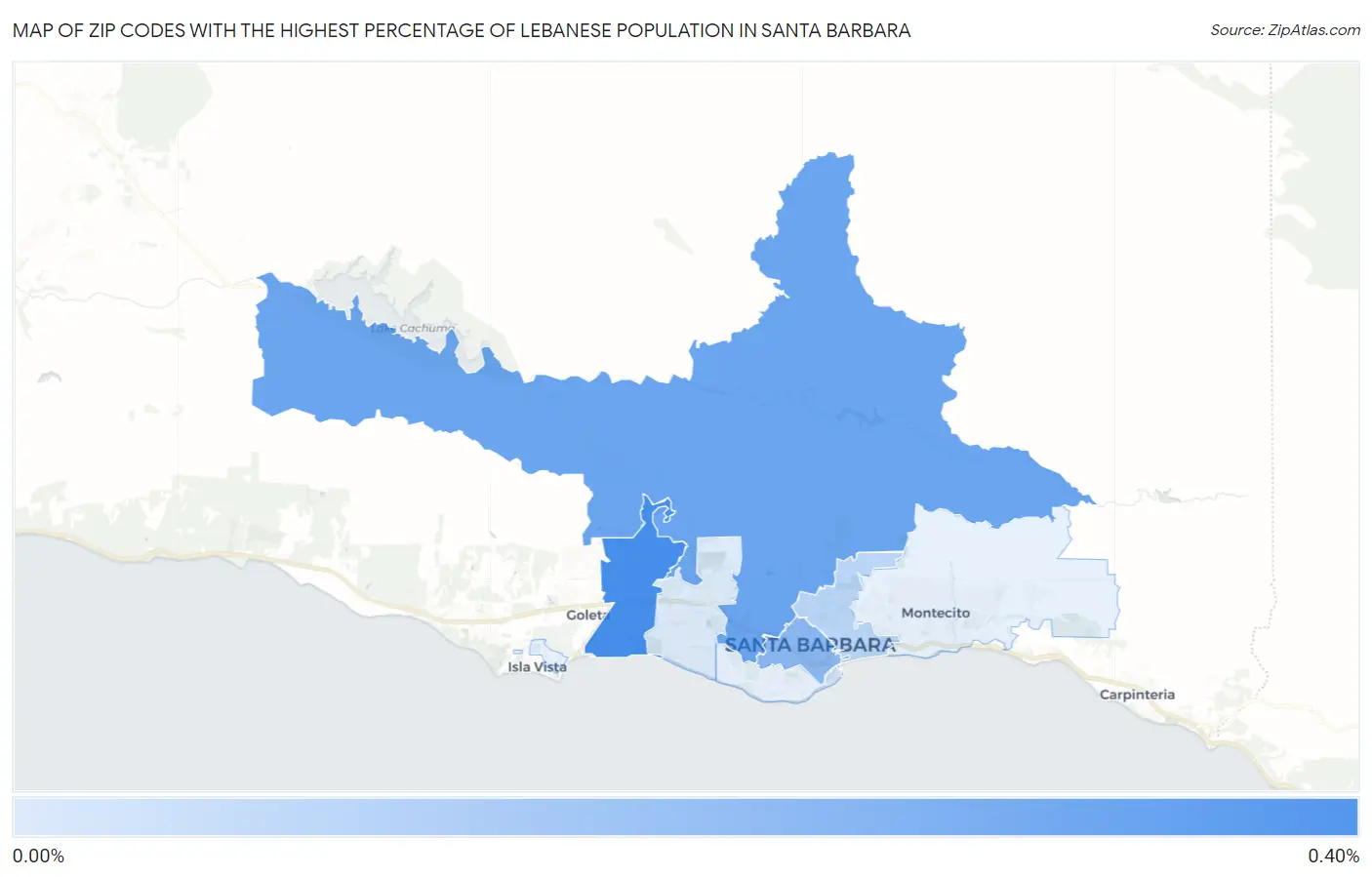 Zip Codes with the Highest Percentage of Lebanese Population in Santa Barbara Map