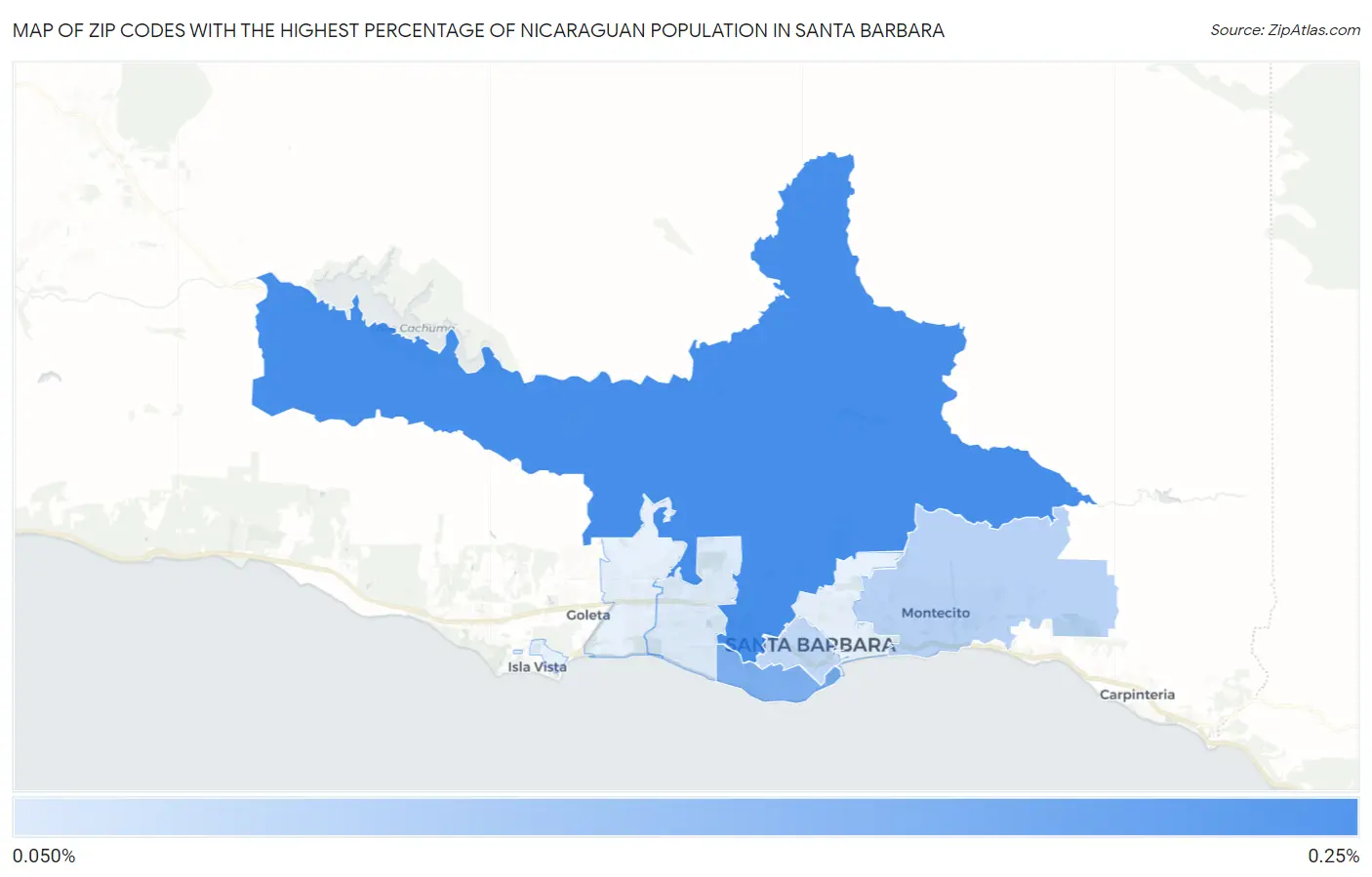 Zip Codes with the Highest Percentage of Nicaraguan Population in Santa Barbara Map