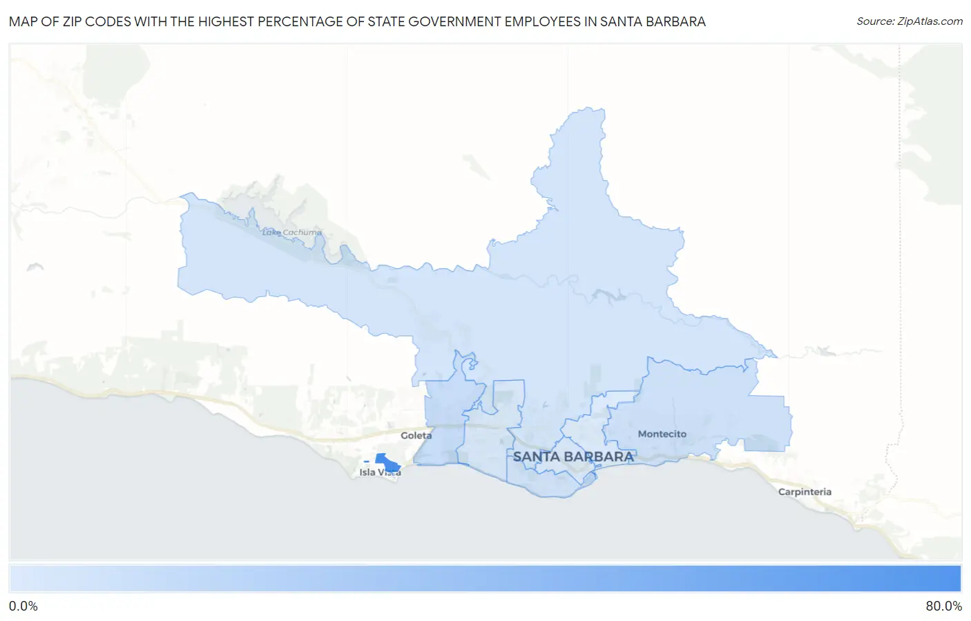 Zip Codes with the Highest Percentage of State Government Employees in Santa Barbara Map