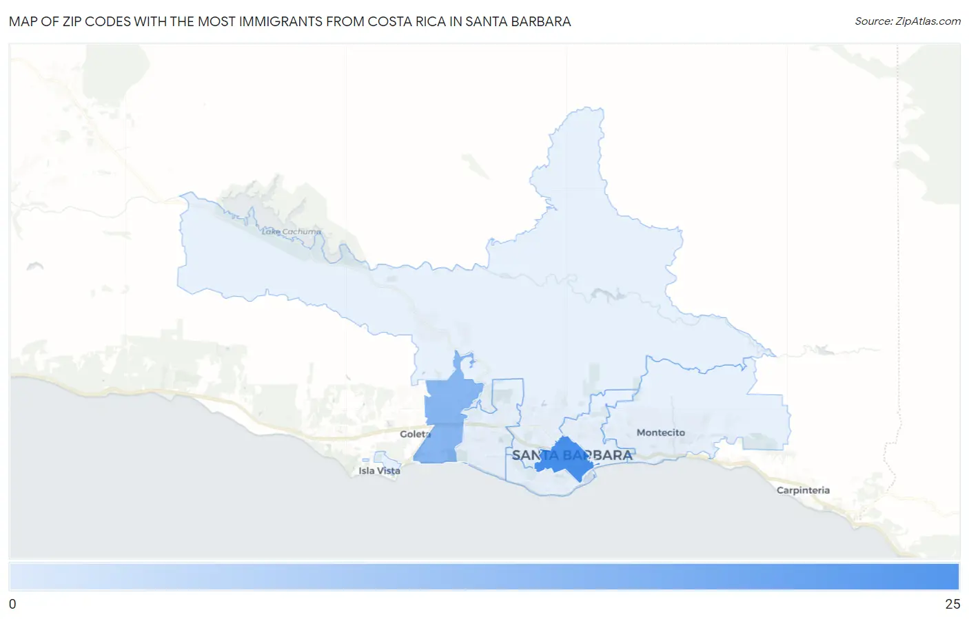 Zip Codes with the Most Immigrants from Costa Rica in Santa Barbara Map