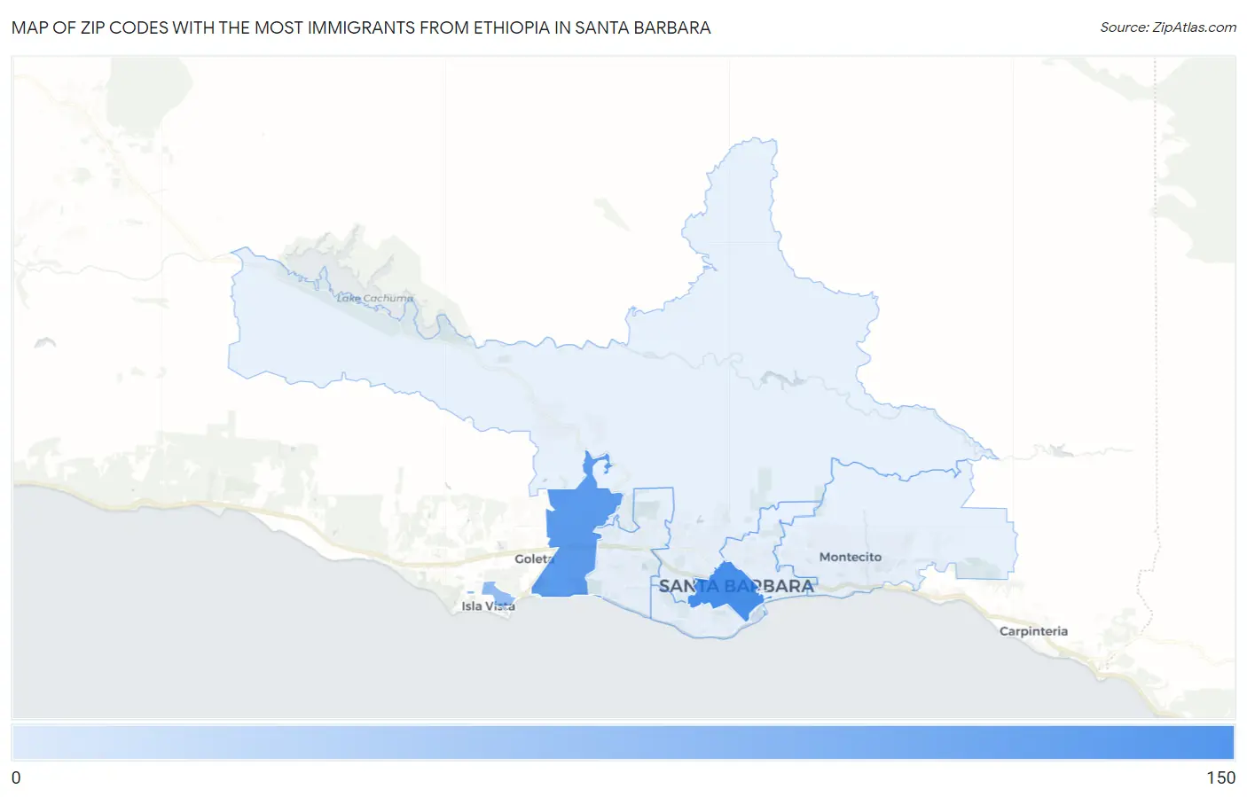 Zip Codes with the Most Immigrants from Ethiopia in Santa Barbara Map