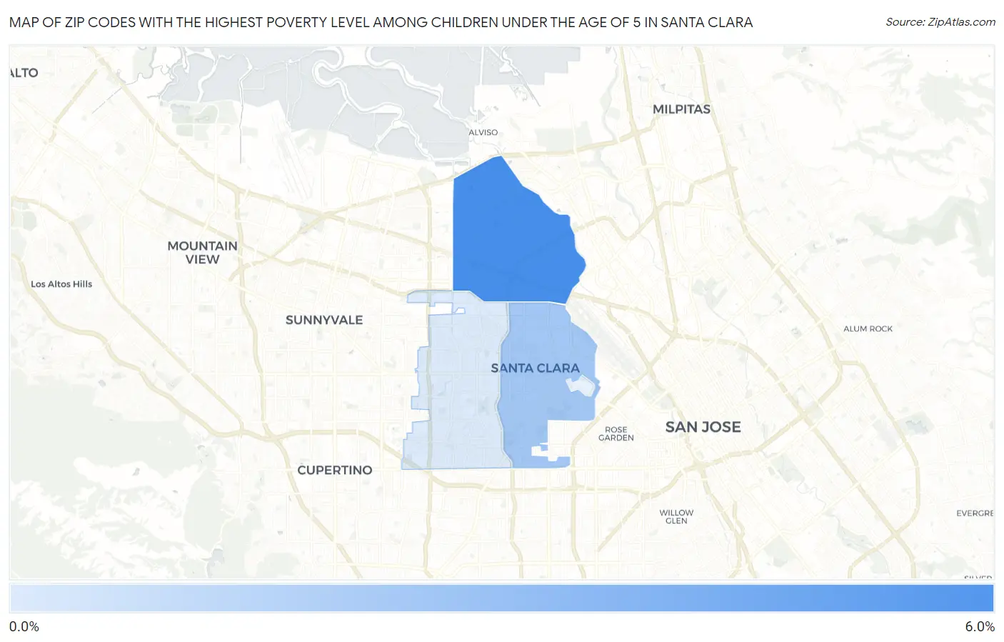 Zip Codes with the Highest Poverty Level Among Children Under the Age of 5 in Santa Clara Map