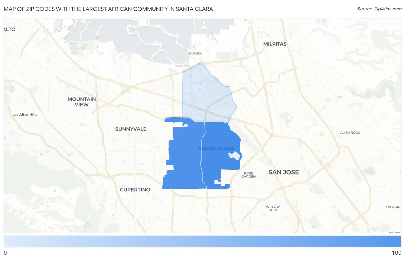 Zip Codes with the Largest African Community in Santa Clara Map