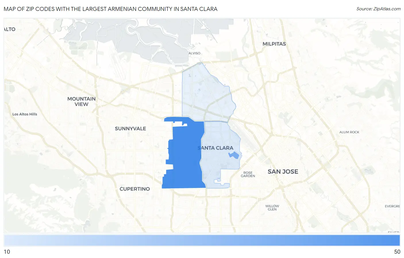 Zip Codes with the Largest Armenian Community in Santa Clara Map