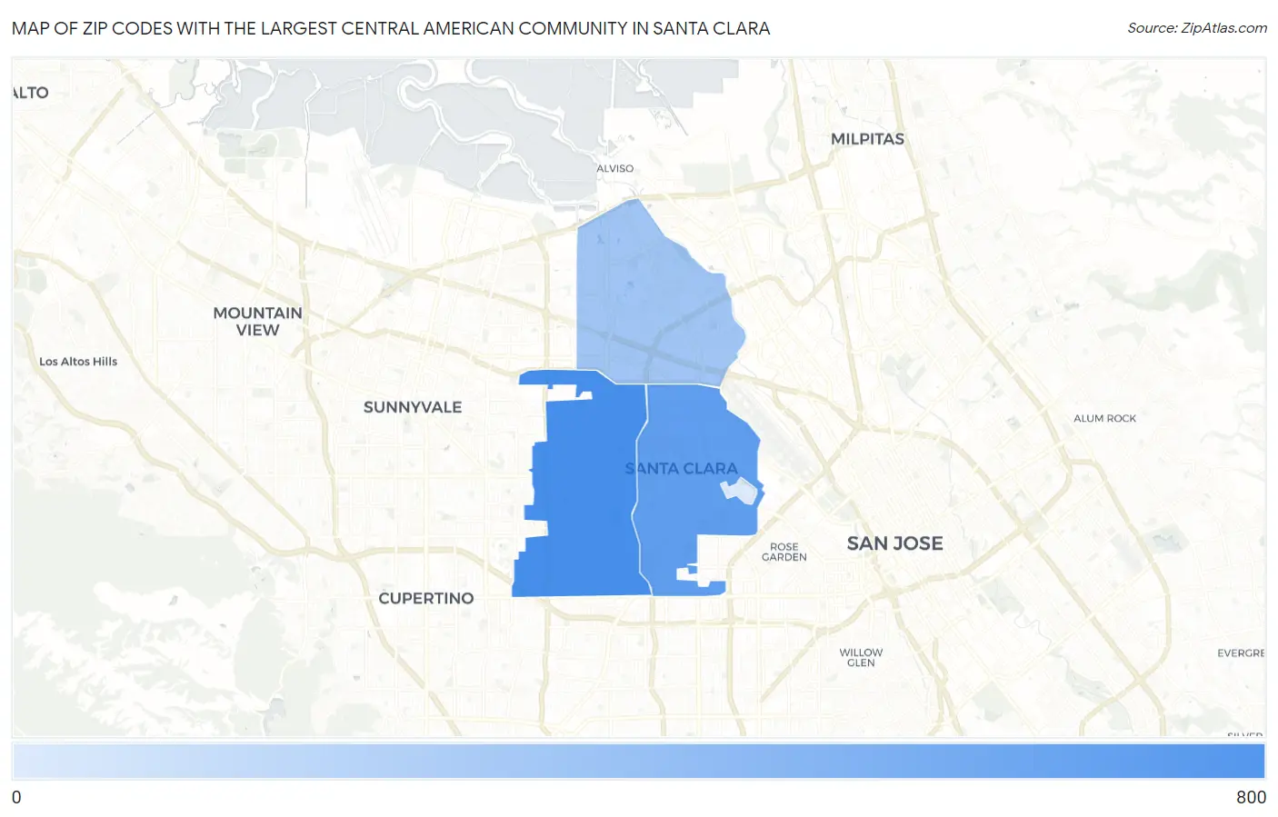 Zip Codes with the Largest Central American Community in Santa Clara Map