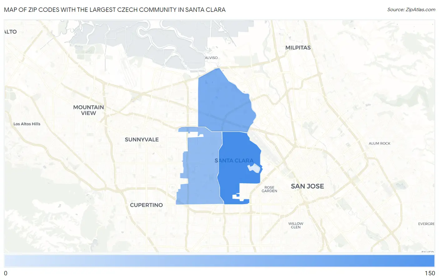 Zip Codes with the Largest Czech Community in Santa Clara Map