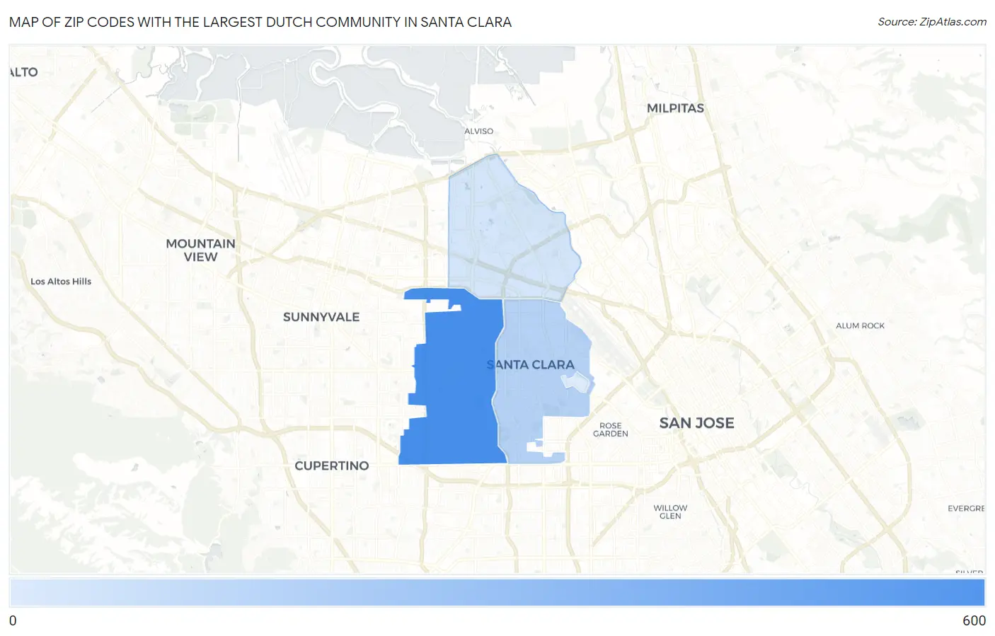Zip Codes with the Largest Dutch Community in Santa Clara Map