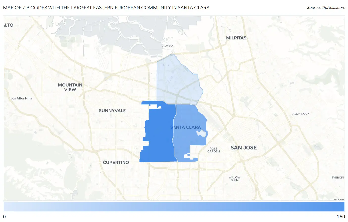 Zip Codes with the Largest Eastern European Community in Santa Clara Map