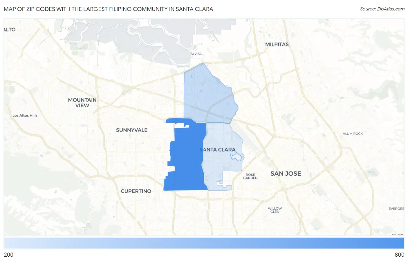 Zip Codes with the Largest Filipino Community in Santa Clara Map