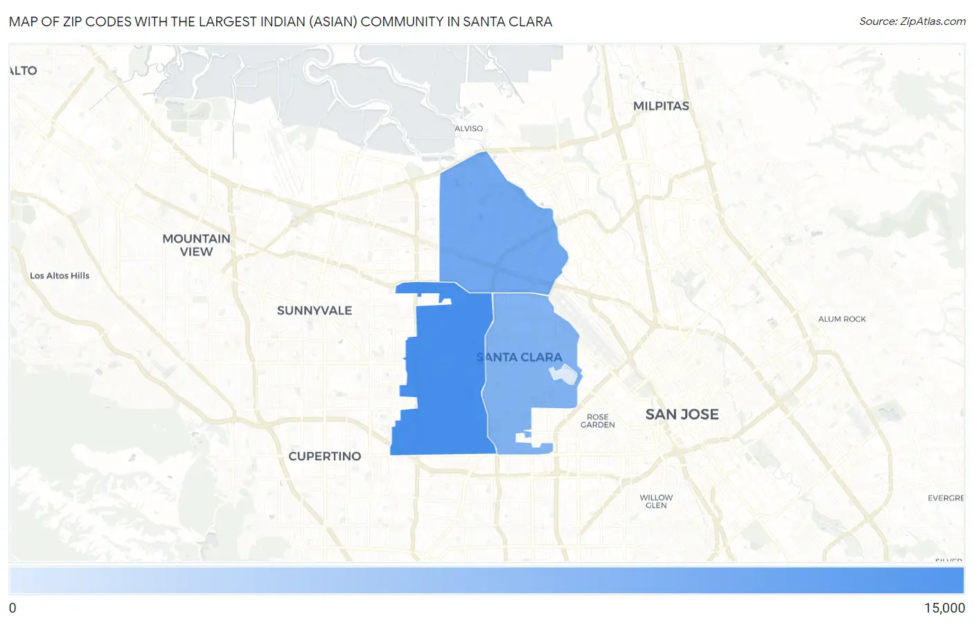 Zip Codes with the Largest Indian (Asian) Community in Santa Clara Map