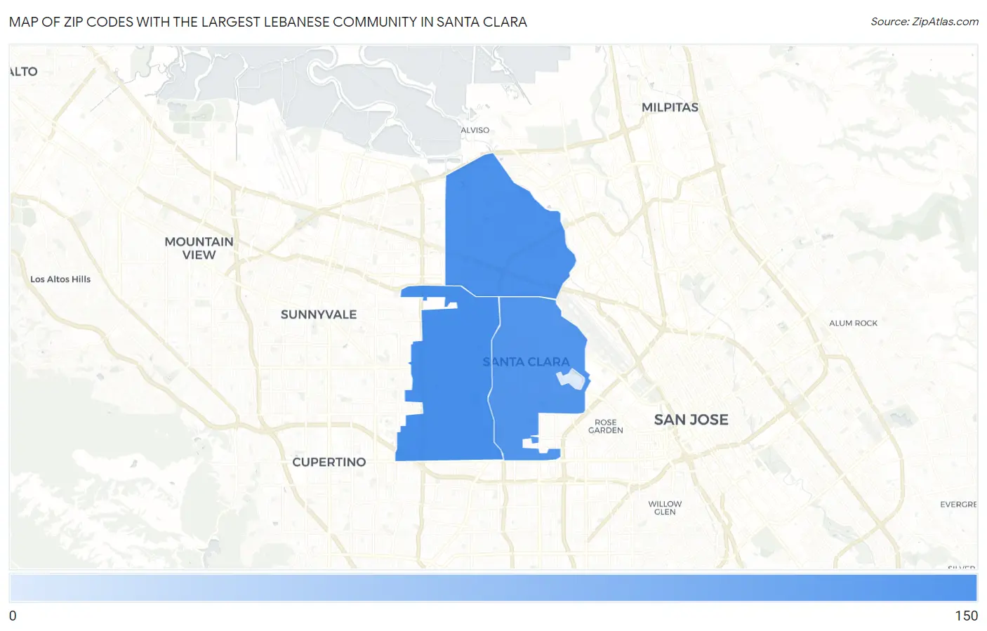 Zip Codes with the Largest Lebanese Community in Santa Clara Map