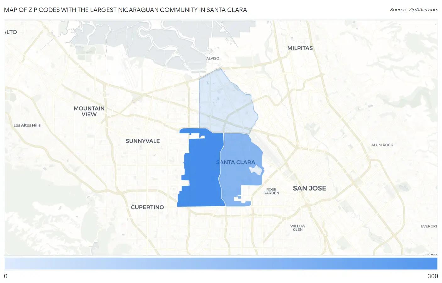 Zip Codes with the Largest Nicaraguan Community in Santa Clara Map