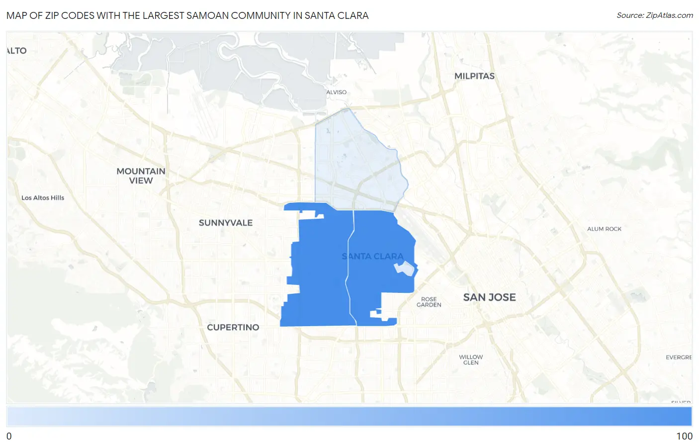 Zip Codes with the Largest Samoan Community in Santa Clara Map