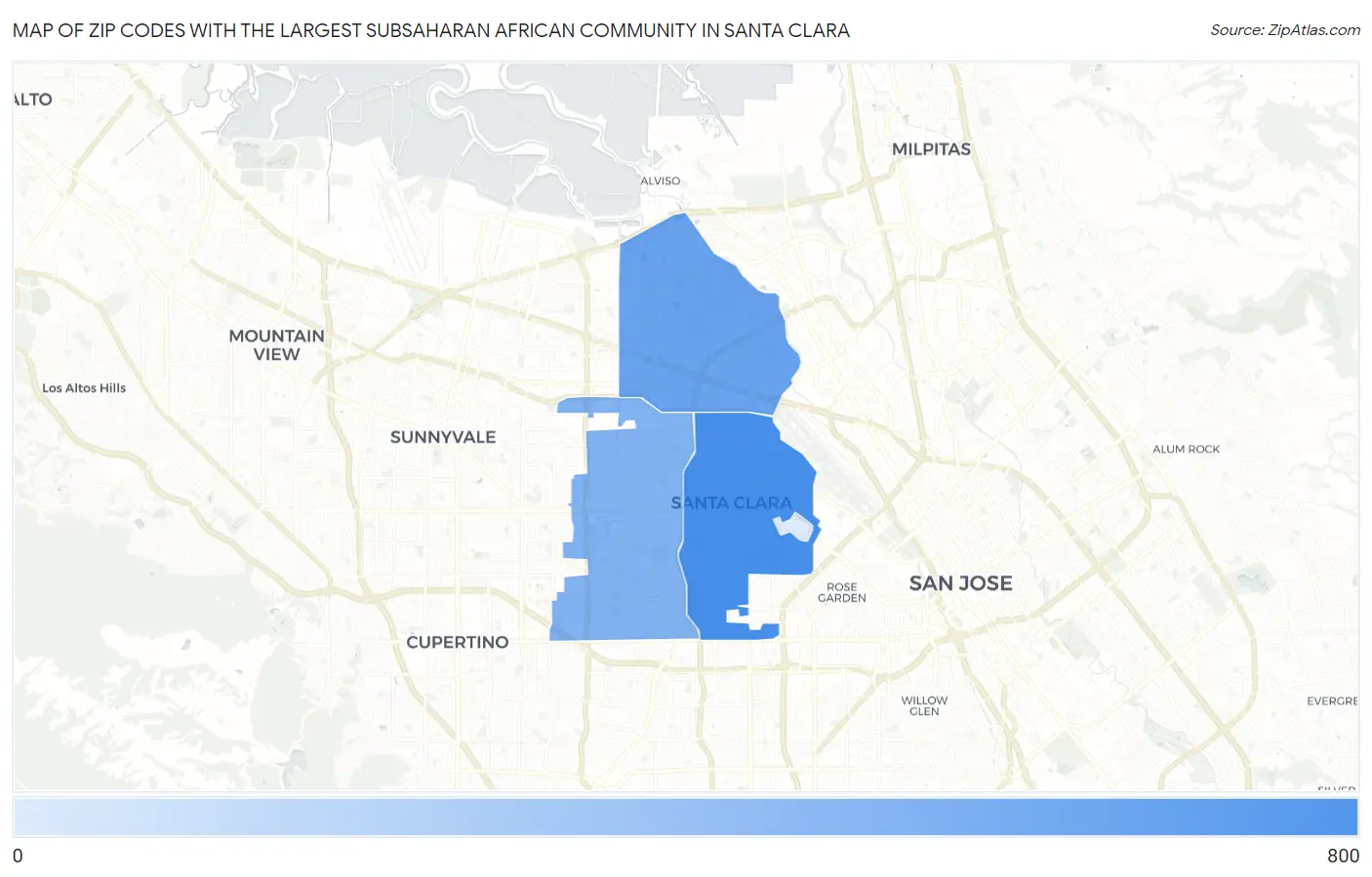 Zip Codes with the Largest Subsaharan African Community in Santa Clara Map