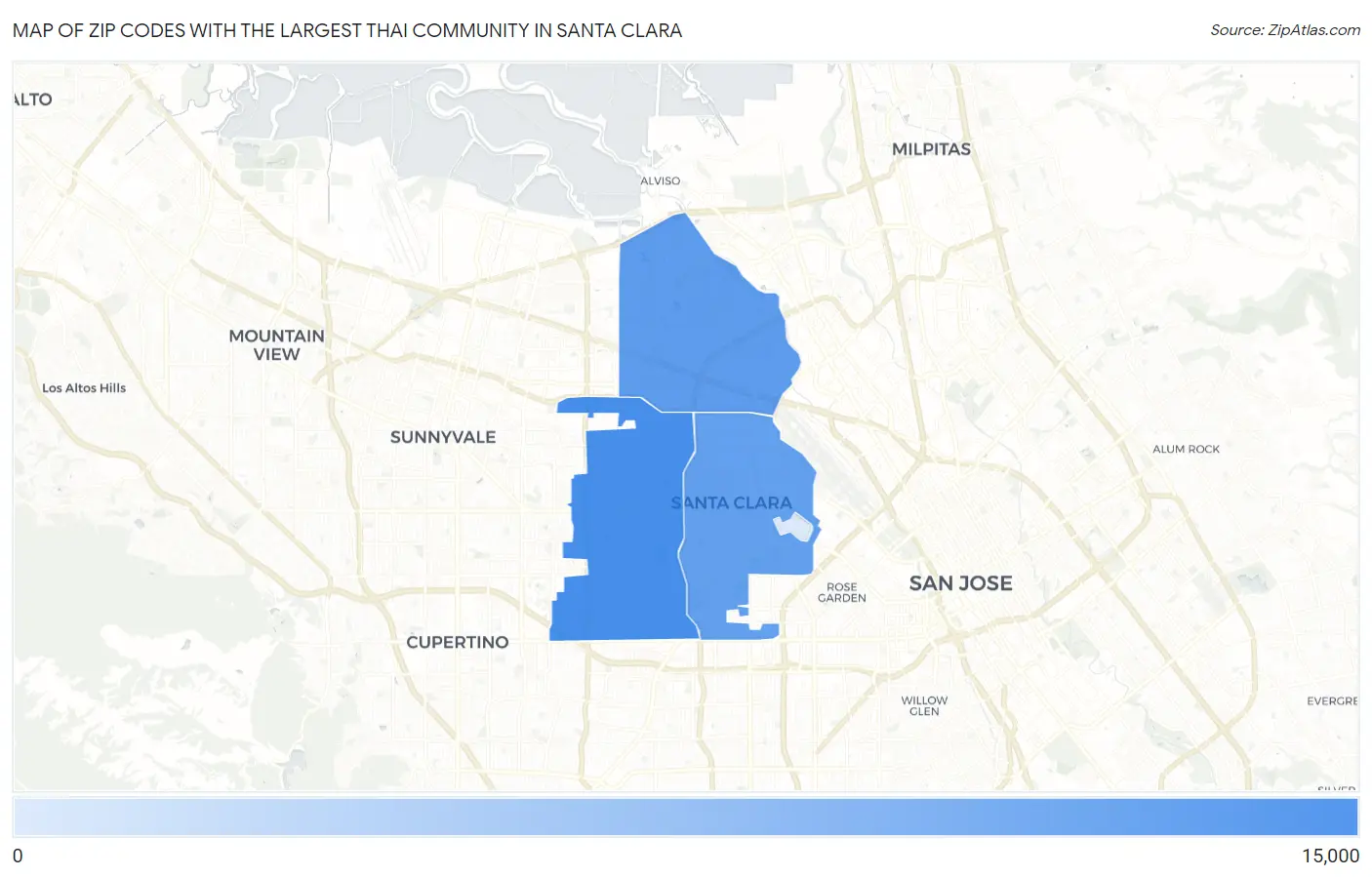 Zip Codes with the Largest Thai Community in Santa Clara Map