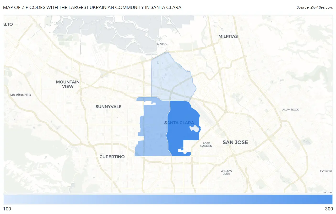 Zip Codes with the Largest Ukrainian Community in Santa Clara Map
